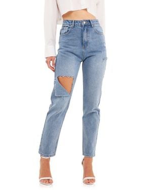 Grey Lab Ripped High Waist Slim Straight Leg Jeans - Blue