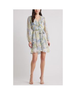 Chelsea28 Floral Ruffle Trim Long Sleeve Chiffon Minidress - Gray
