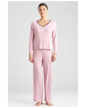 NATORI EDIT Iris Jersey Ease Long Sleeve Pj With Lace - Pink