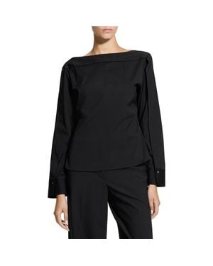 Theory Button Sleeve Boat Neck Top - Black