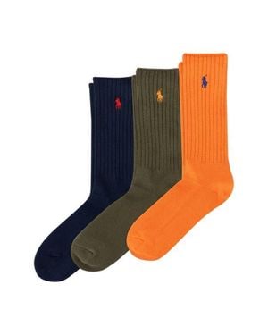 Polo Ralph Lauren Assorted 3-Pack Ribbed Cotton Blend Crew Socks - Black