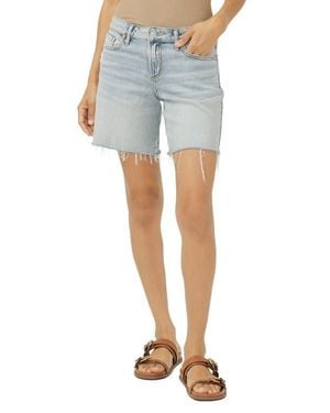 Silver Jeans Co. Suki Raw Hem Mid Thigh Denim Shorts - Blue