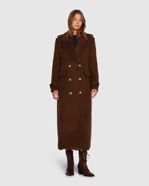 Belle & Bloom Command Wool Blend Double Breast Maxi Coat - Brown