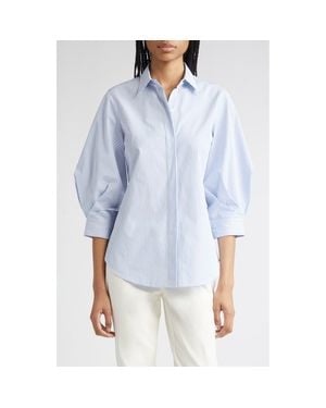 Lafayette 148 New York Balloon Sleeve Slim Blouse - Blue