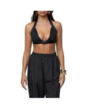 JLUXLABEL Belted Motion Halter Top - Black
