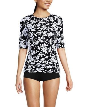 Lands' End Sunshade Upf 50 Elbow Sleeve Rash Guard Swim Tee - Black
