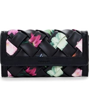 Desigual Long Braided Floral Wallet - Black