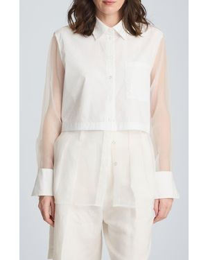 Kenneth Cole Tie Back Cotton Blend Button-Up Shirt - White