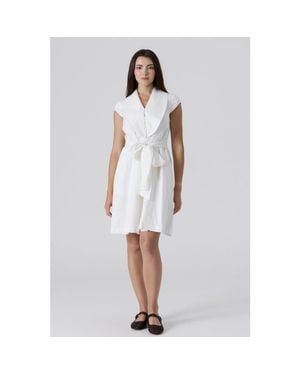 Le Fafo Linen Waist Tie Short Dress - White