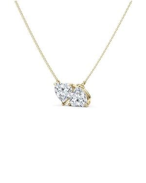 HauteCarat Twin Heart Lab Grown Diamond Necklace - Metallic
