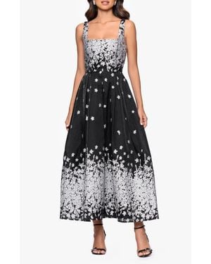 Betsy & Adam Metallic Floral Gown - Black