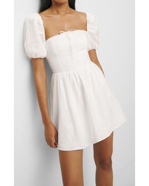 Reformation Malvina Puff Sleeve Linen Minidress - White