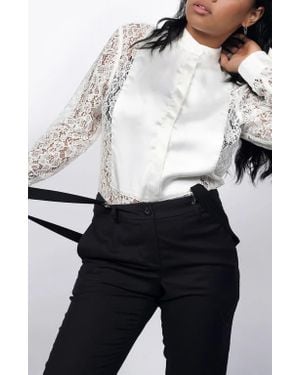 WILDFANG The Empower Lace Long Sleeve Tuxedo Button Up - White