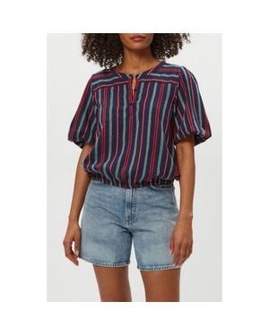 Michael Stars Zephyr Embroidered Stripe Bubble Hem Cotton Top - Blue