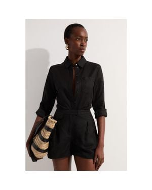 Karen Millen Linen Blend Long Sleeve Shirt - Black