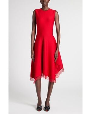 McQueen Lace Detail Asymmetric Dress - Red