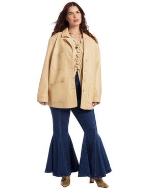 June + Vie Relaxed Faux Leather Blazer - Blue