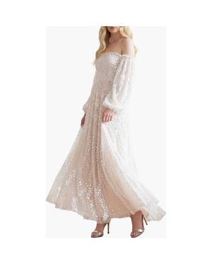 Needle & Thread Confetti Gloss Off-Shoulder Gown - Natural