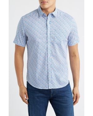 Johnston & Murphy Logan Print Button-Up Shirt - Blue