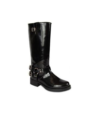 Urbnkicks Tall Biker Distressed Boots - Black
