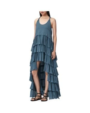 AllSaints Cavarly High Low Ruffled Cotton Crepe Dress - Blue
