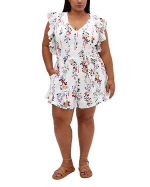 City Chic Fay Flutter Sleeve Tie Belt Romper - White