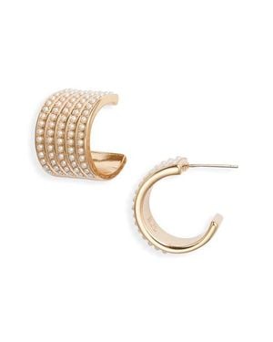 Kenneth Jay Lane Faux Pearl Dot Huggie Hoop Earrings - Metallic