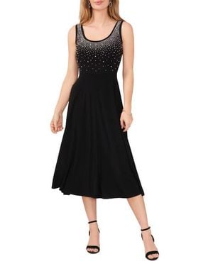 Chaus Embellished Imitation Pearl Fit & Flare Dress - Black