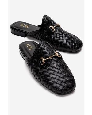 Forever & Always Shoes Senia Leather Woven Mule - Black