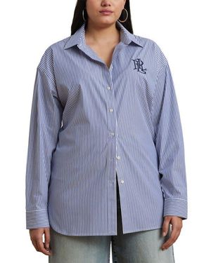Ralph Lauren Embroidered Logo Detail Stripe Stretch Cotton Button-Up Shirt - Blue