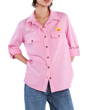 Billy T Hello Sunshine Embroidered Button-Up Shirt - Pink