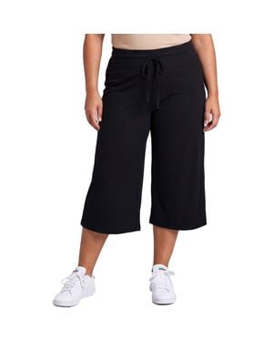 24seven Comfort Apparel Curvy Basic Ribbed Knit Drawstring Flared Capri Pants - Black