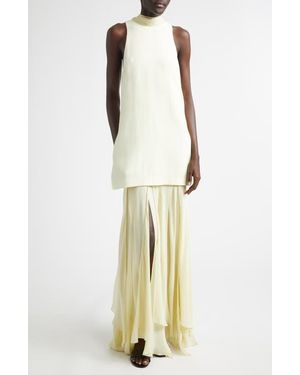 Brandon Maxwell The Leonie Layered Crepe & Silk Chiffon Dress - Metallic