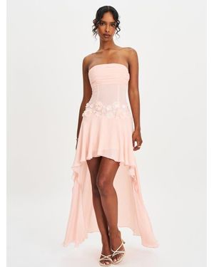 Miss Circle Mae Ruched Breast Appliqué Trim Trailing Dress - Pink