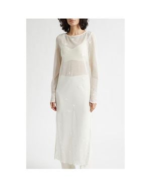 Posse Cove Sheer Embroidered Open Knit Kaftan - White