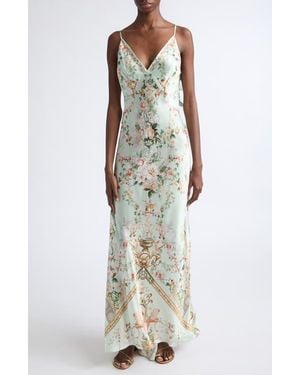 CAMILLA V Neck Silk Slip Dress - Multicolor