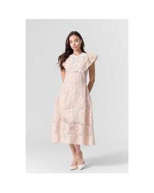 Le Fafo Lace Embroidered Midi Dress - Pink
