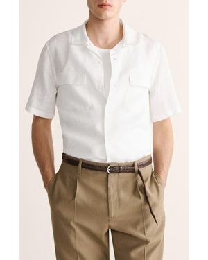 Mango Linen Bowling-Collar Shir - White