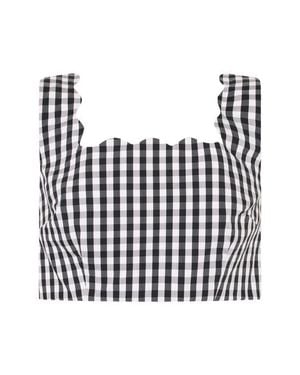 MILLY Mia Gingham Crop Top - Black