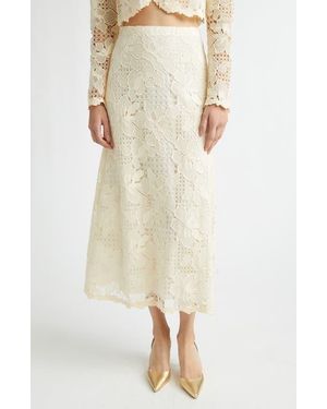 Lela Rose Lattice Guipure Lace Midi Skirt - Natural