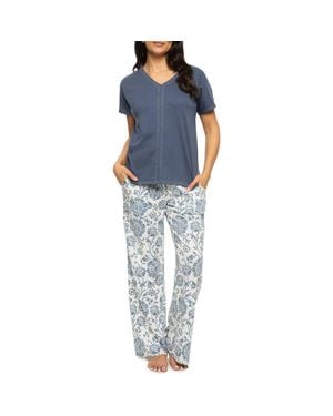 Felina Josephine Crinkled Jersey Pajamas - Blue