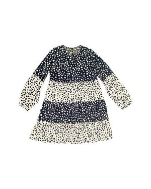 NIKKI LUND Patchwork Dot Long Sleeve Babydoll Dress - Black