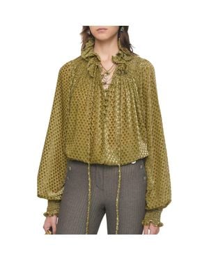 Burberry Torch Silk Blend Velvet Blouse - Green