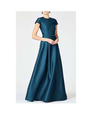 Sachin & Babi Blythe Box Pleat Belt Gown - Blue