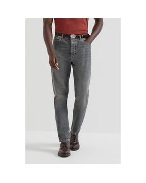 Brunello Cucinelli Greyscale Denim Leisure Fit Five-Pocket Pants - Gray
