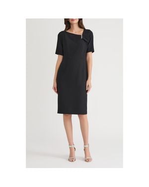Kasper Asymmetric Neck Sheath Dress - Black