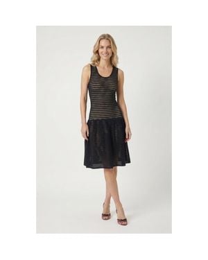Modenaire Sleeveless Eyelet Pattern Flared Hem Knit Dress - Black