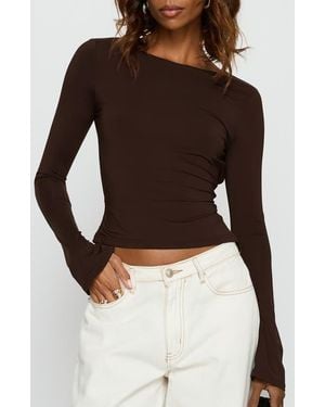 Princess Polly Harpur Long Sleeve Open Back Crop Top - Brown
