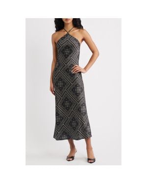 Lulus Tate Bandana Print Midi Dress - Black