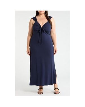 Loveappella Tie Front Jersey Maxi Dress - Blue